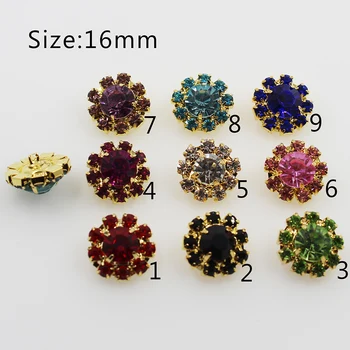 

Hot Sale 10Pc/16mm Golden Metal Rhinestone Buttons For Sewing Clothing Bottons Craft Supplies Decoration Rhinestone Baby Button