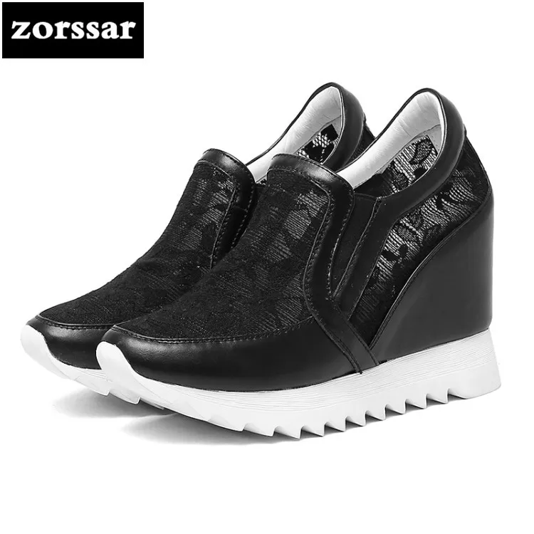 

{Zorssar} 2018 New Genuine Leather casual womens shoes pumps Slip-on increased internal High heels shoes women platform shoes