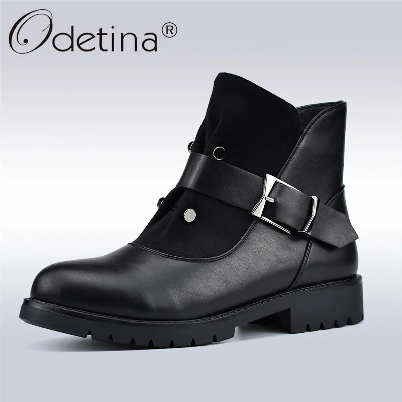Mode Niedrigen Herbst Seite Plüsch Stiefeletten Winter Frauen Patchwork Thick Ferse Niet Thin Casual Black Schnalle Neue Stiefel black Zip Schuhe Odetina Plush Plush Weichen 6E0q55