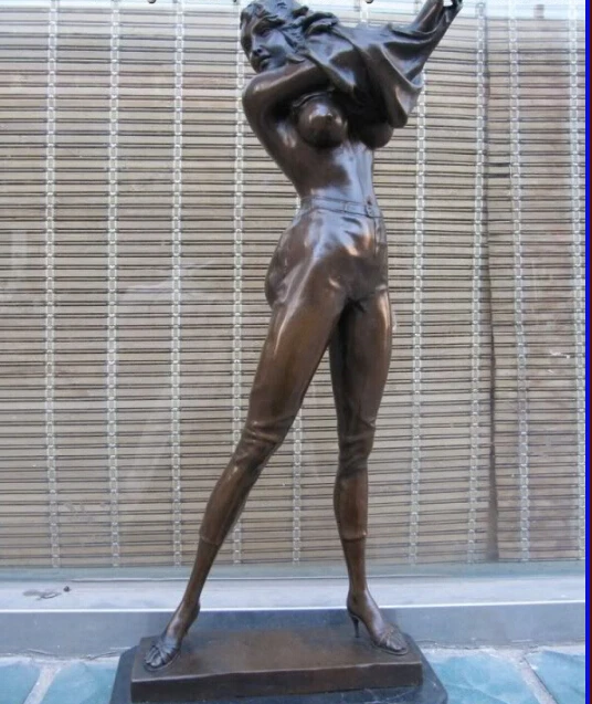 

free DJN156 21"Western Art nude tog woman Bronze & Base Marble sculpture fast