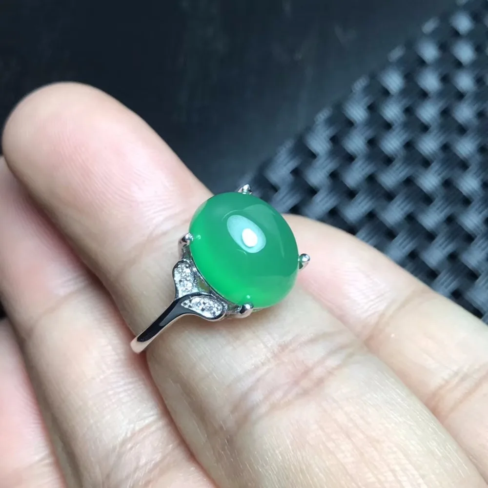 Натуральный зеленый халцедон кольцо, цена деятельности, 925 серебро, простой стиль, ослепительный