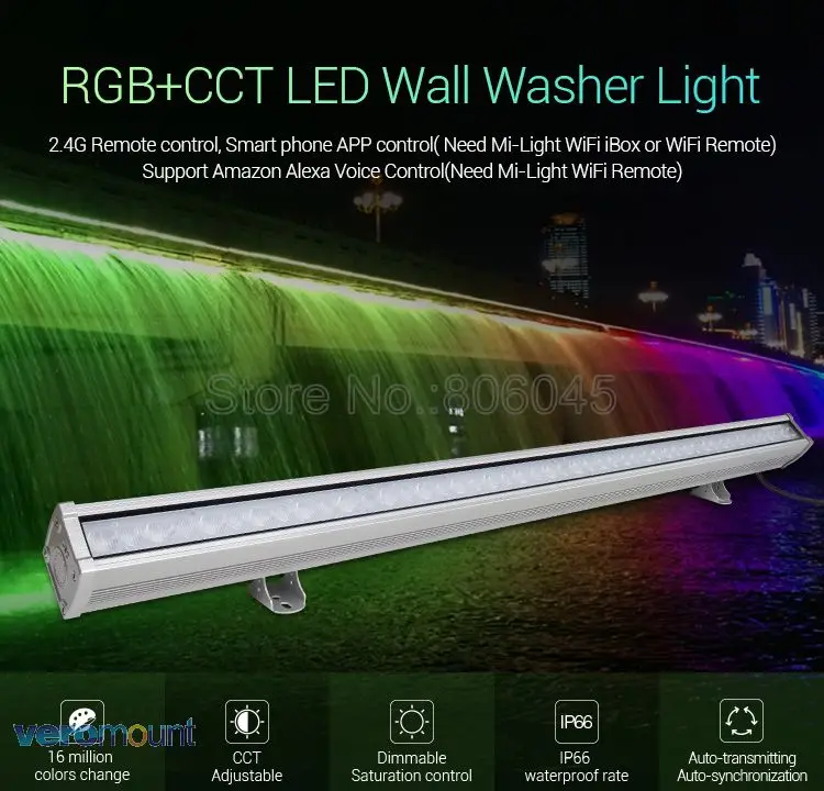 MiLight RL2-48 48W RGB+CCT LED Wall Washer Light IP66 Waterproof AC110V 220V Wireless 2.4G Remote& Smart Phone APP WiFi control