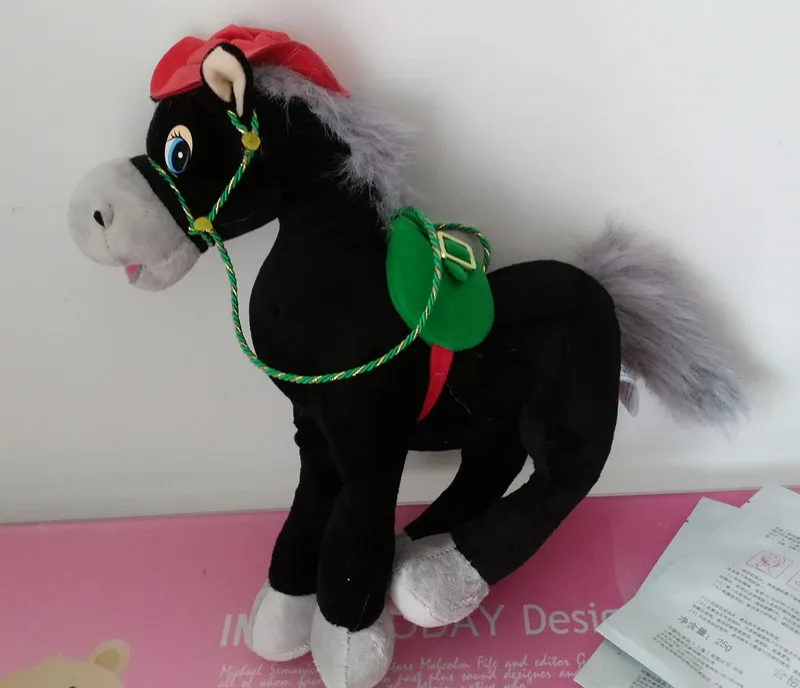 Русский язык Поющая песня плюшевая Черная лошадь Мягкая кукла, электронные игрушки для детей, подарок на день рождения Рождество