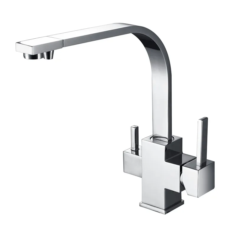 Bagnolux Wholesale New Osmosis 100% Copper Swivel Square Style Sink Mixer Drinking Water Kitchen Faucet 3 Way Water Filter Tap