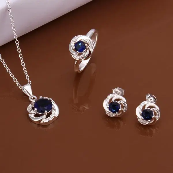 

925 Sterling Silver Jewelry sets Zircon Stone Crystal Ring Earrings Necklace Engagement 2017 Fashion Wedding For Women S569