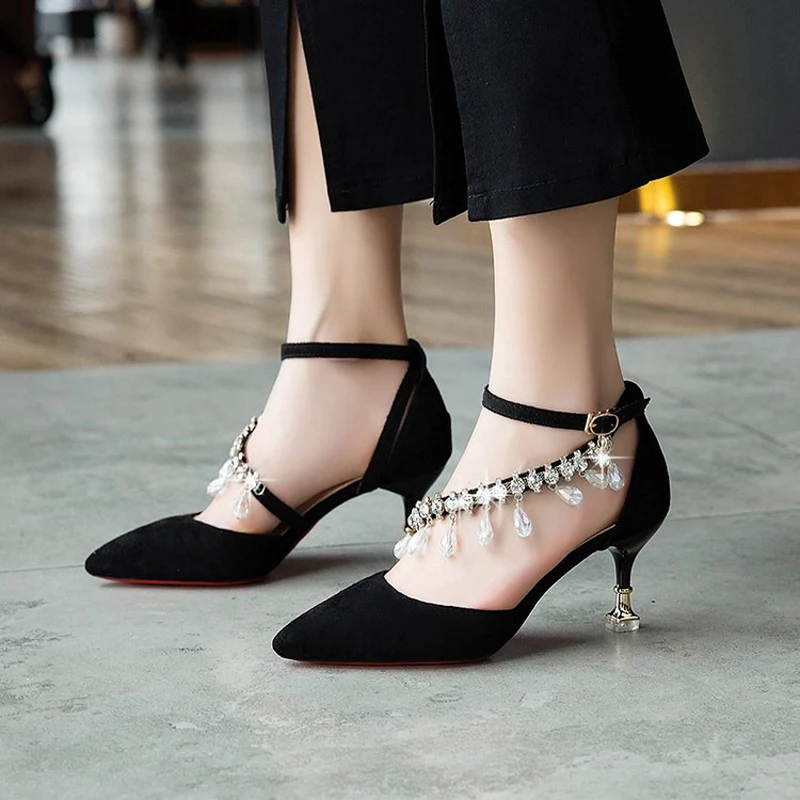 E TOY WORD High Heels Women Pumps 2019 New Arrival Women Shoes Fine heel Pointed Toe Rhinestones Strap Wedding Bride Shoes Women