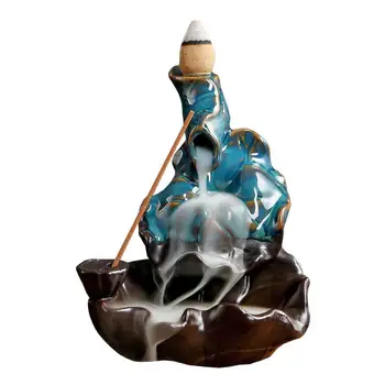 

Retro Lotus Mountain Shape Incense Burner Wierook Waterval Flower Buddhist Monk Incense Stick Holder Home Decor Porcelain Cencer