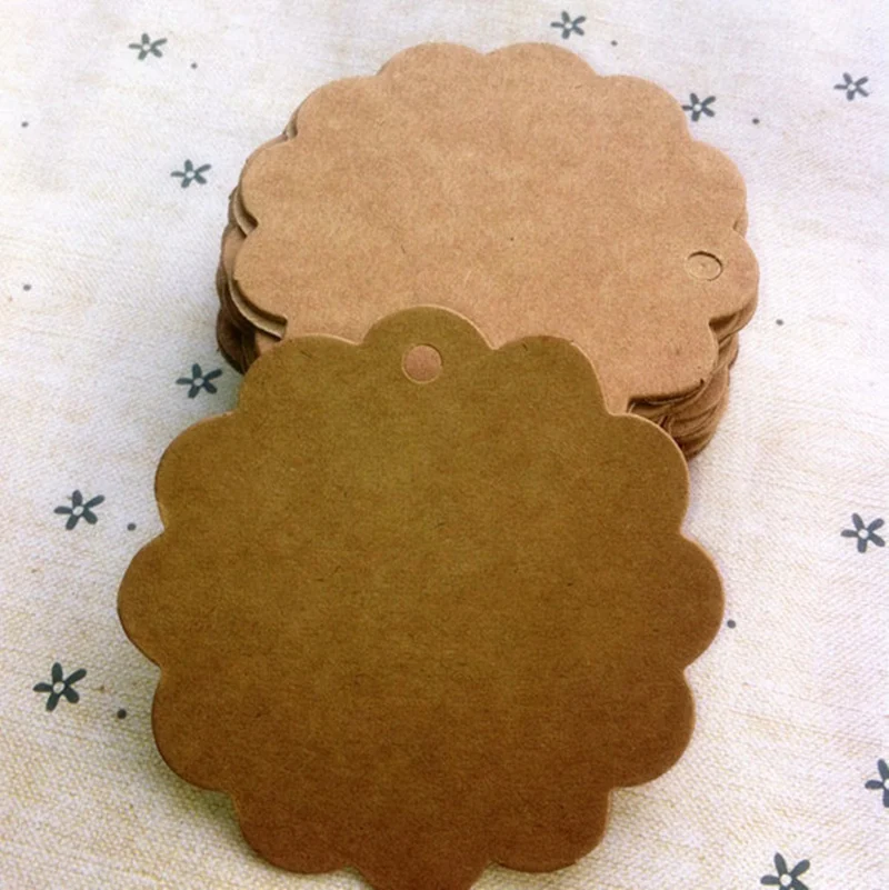 

100pcs!Retro Gift tag Blank Kraft Paper Marked Blank Card Hand Draw Tags Labeled Card Circular lace kraft tag 5X10CM