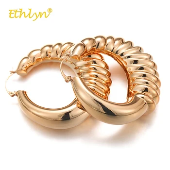 

Ethlyn Luxury Rose Gold Color Earrings for Women Hyperbole Hollow Big Hoop Earrings Spiral Ethnic Statement Earrings Wedding Hot