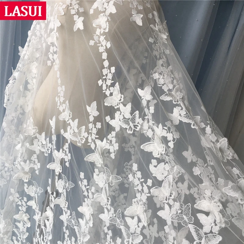 

NEW 1y/1lot 3D butterfly embroidery lace Milk silk Soft mesh Applique Wedding dress White Fine mesh Water soluble lace X0282-1
