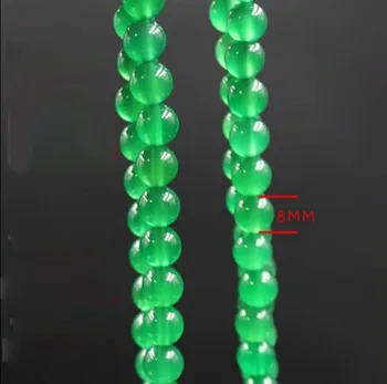 

8MM Natural Green Chalcedony Round Beads Necklace 35" Long AAA