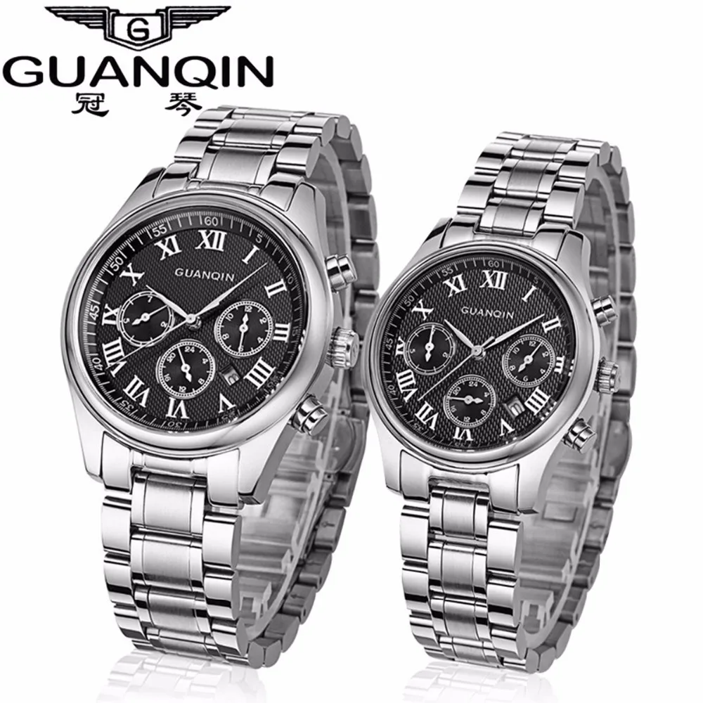 

Luxury Brand GUANQIN Quartz-watch Lovers Watch Full Stainless Steel Multifunctional Waterproof Watch