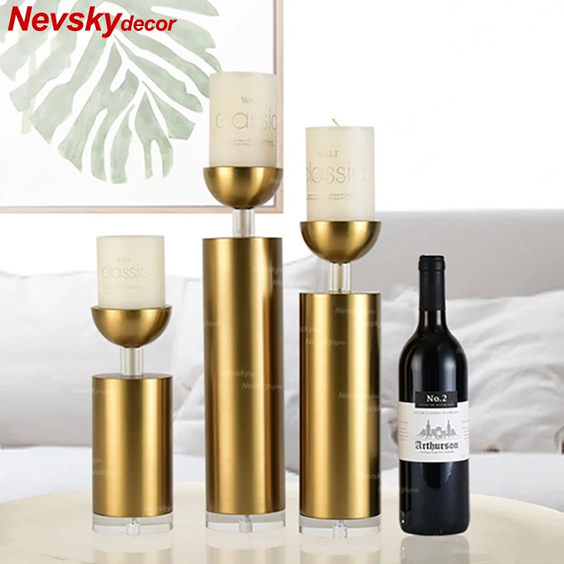 

Modern golden Candlestick Light Romantic Candlelight Dinner Home Candle Holders For Wedding Decoration Centerpiece Cylinder