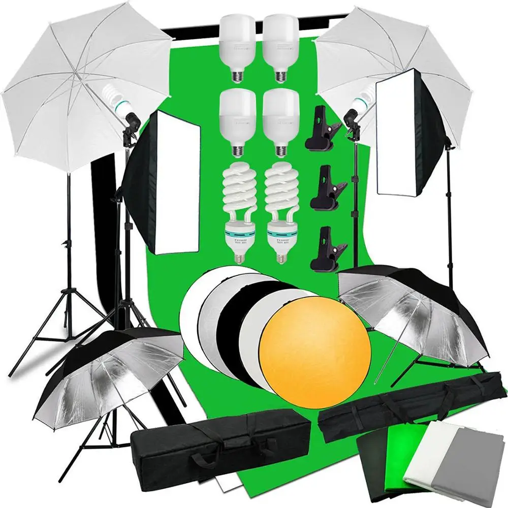 ZUOCHEN Photo Studio 6PCS Bulb Softbox Backdrop Umbrella Background Continuous Lighting Kit