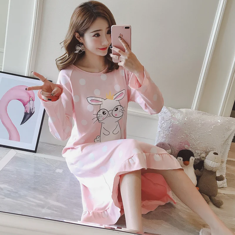 Женская длинная Пижама с рисунком, домашняя одежда, ночная рубашка, Женская Повседневная Пижама, Хлопковая женская ночная рубашка - Цвет: color20