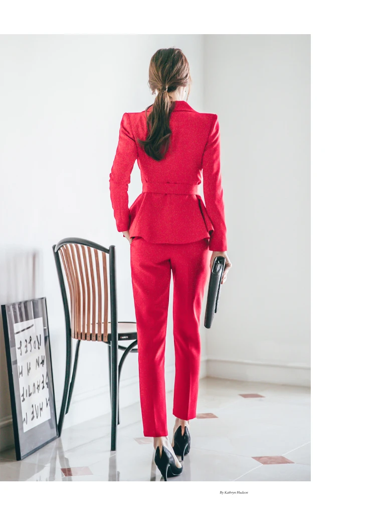  RED Women Casual Office Business Suits Formal Work Wear Sets Uniform Styles Elegant dress