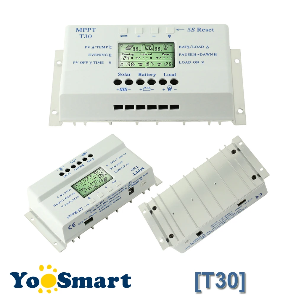 Solar Panel Regulator LCD 10//20//30//40A 12V//24V MPPT Charge Controller 3 Timer MT