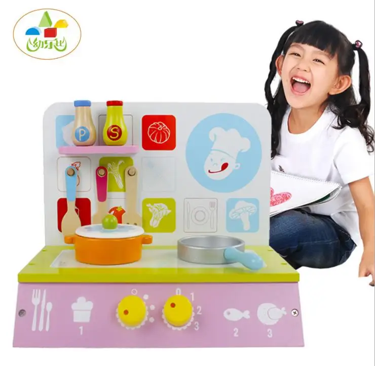 

2016 New Children wooden wooden kitchen toys with cooking bench and pot/ Big size Children pretend play game kitchen toys