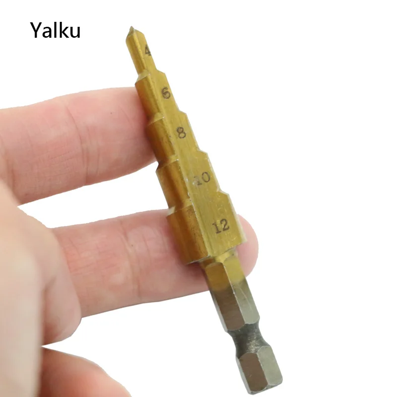 

Yalku Step Metal Drill Bit 4-12mm Power Tool Step Drill Bit Titanium Coated Core Mini Drill Bits Power Tool Accessory Hot Sale