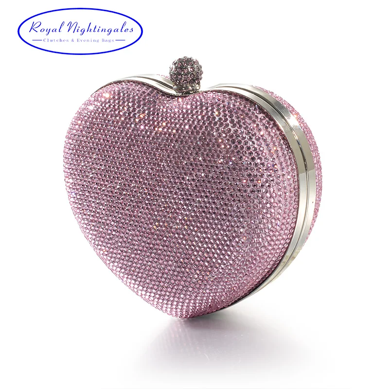 Silver/pink Heart Shape Hard Box Clutch Bag Crystal Evening Bags For