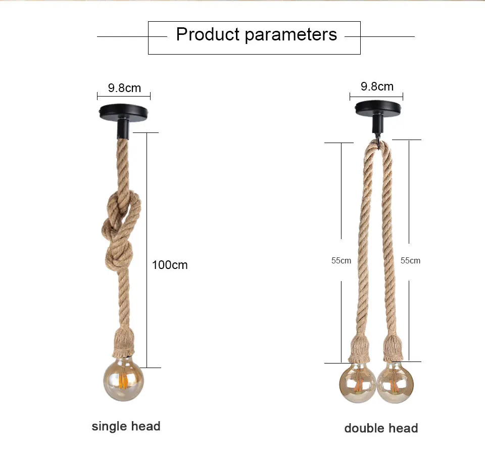 EeeToo Modern Industrial Pendant Light for Bedroom Vintage Lamp Rope E27 Hanging Light Fixture Chandelier Loft Edison Bulb Style (2)