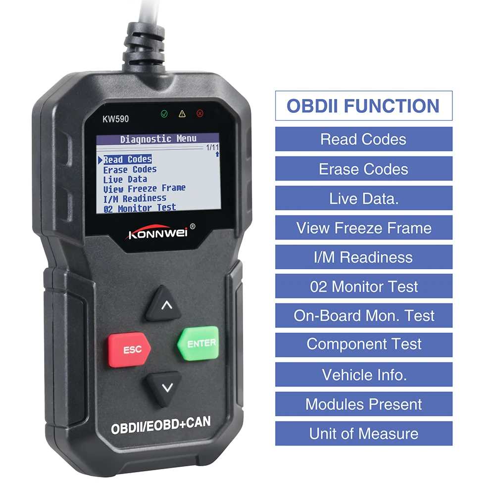 KONNWEI KW590 коннектор для прибора бортовой диагностики автомобильный кодовый считыватель Автомобильный сканер OBD2 Поддержка многобрендовых автомобилей и языков