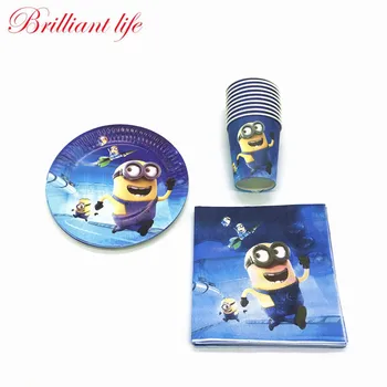 

60Pcs/Lot Minions Theme Girl Boy Birthday Party Tableware Paper Cup Plate Napkin Party Decorations Paper Dish Tissue Sets Supply