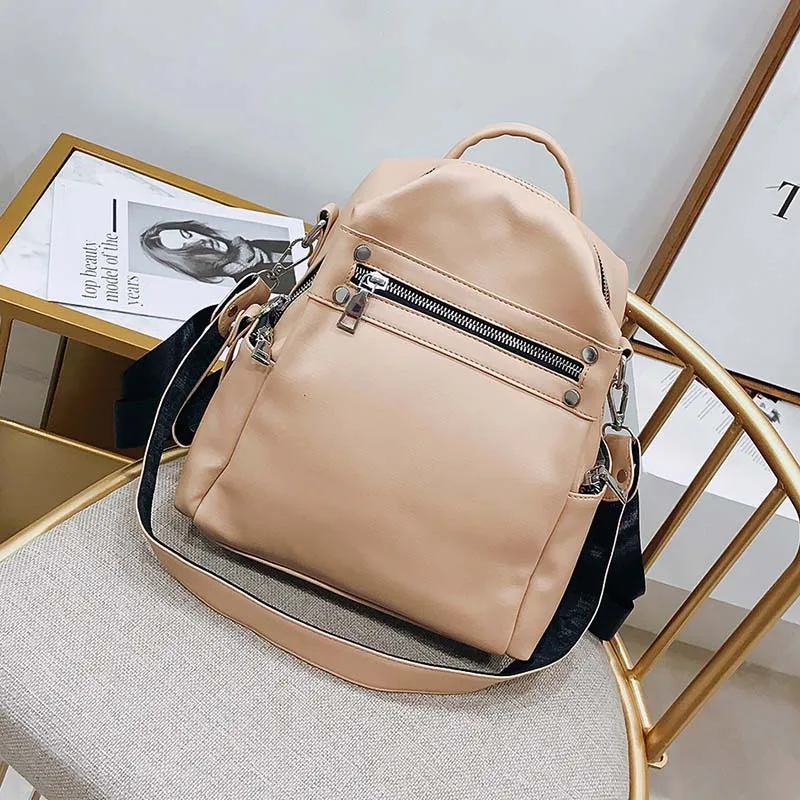 Suave de cuero mochila mujer Multi-función hombro bolsa adolescente bolso de escuela de la mujer de bolsas de viaje Negro mochila XA402H
