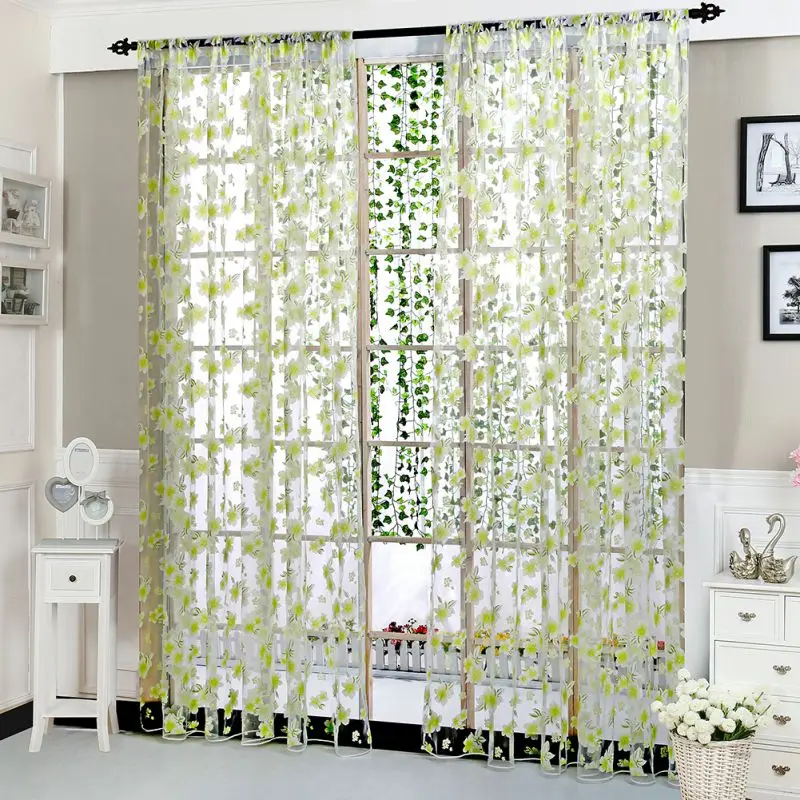 

Curtains Green Leaves Large Flowers Thin Yarn Floating Window More Color Offset Printing Section Indoor Furniture Products