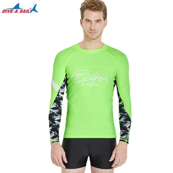 

Men UPF 50+ Long Sleeve Lycra Surfing Diving Swimming Rashguard Tops Ma;e Quick Dry Sun Protection Nylon Beach RashgGuard Shirts