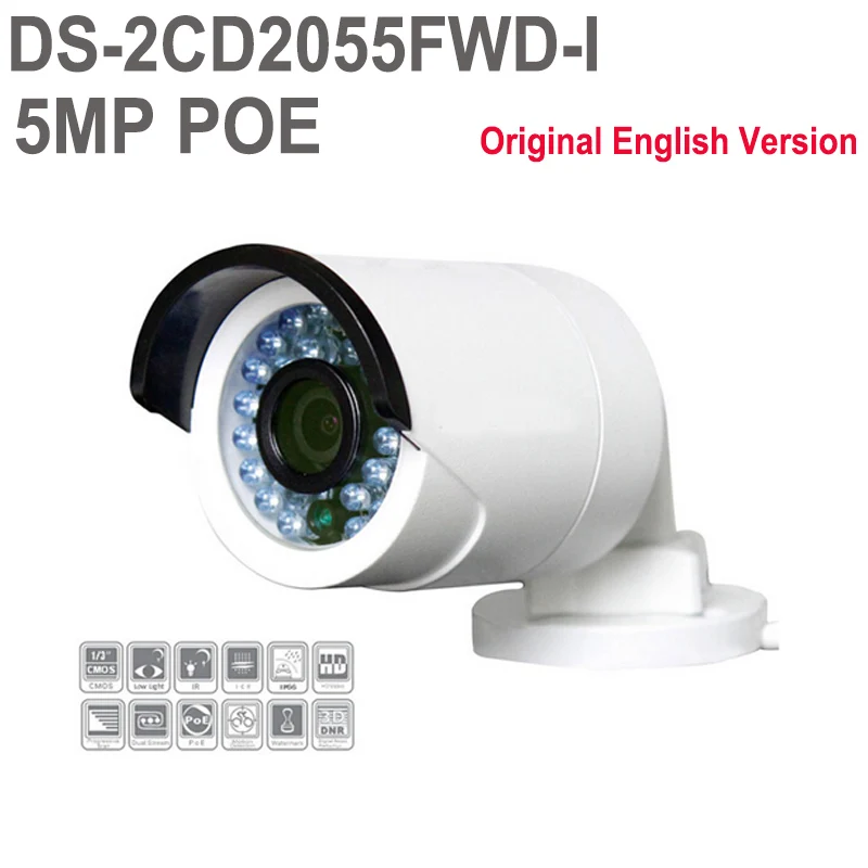 English version DS-2CD2055FWD-I 5MP Network Bullet CCTV security Camera SD card H.265+ POE IP camera Hikvision