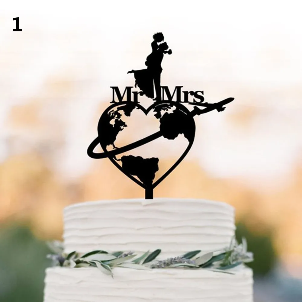 

World Map Wedding Cake Topper, Mr and Mrs Travel World Map Wedding Cake Topper, New Design World Map with Couples Cake Decor