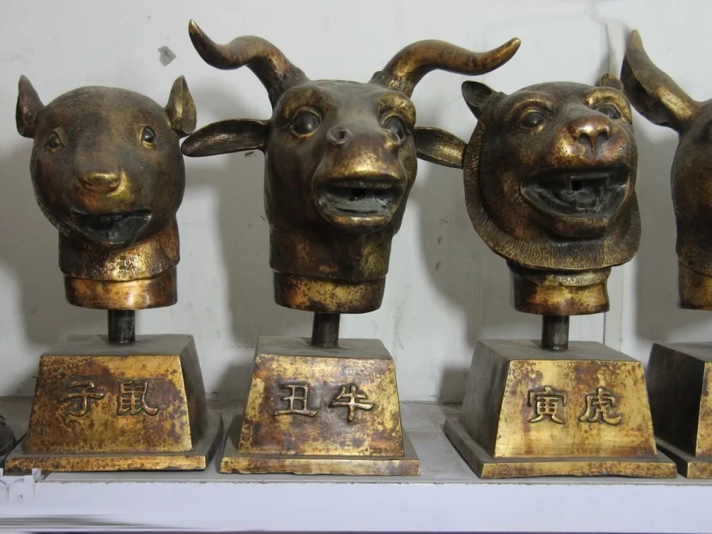 

Chinese Folk myth Legend Copper Bronze twelve Chinese Zodiac Buddha God Statue