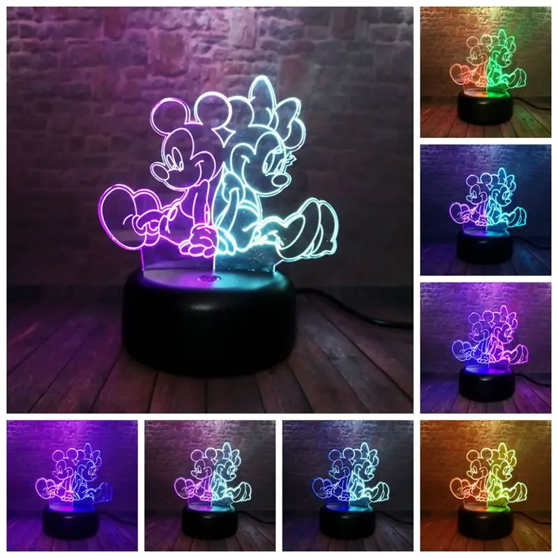

Mickey Mouse Family Figurines 3D Nightlight LED Mixed 7 Color Changing Light Mickey Mouse Minnie Mouse Anime Figure Toys Kids