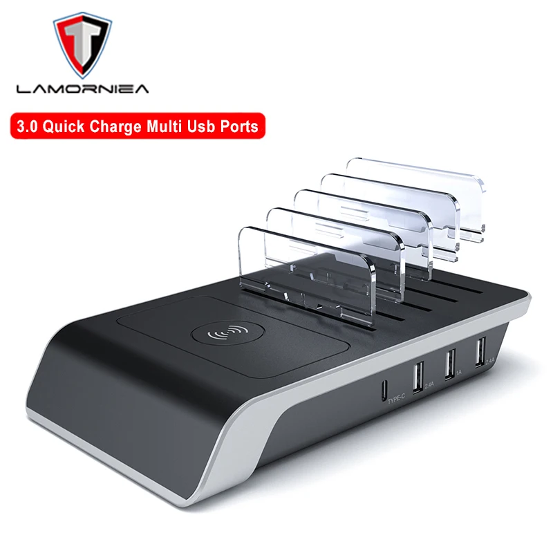 

Fast Wireless Charger For iPhone Samsung QC 3.0 Quick Charge Multi Usb Ports Charging Dock Station Desk Phone Organizer Multiple