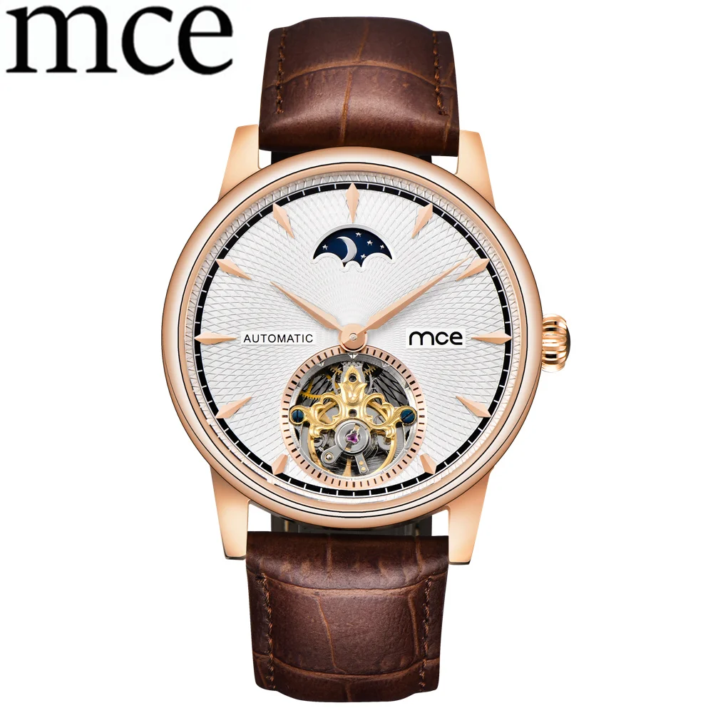 

Men's Watch Men Business Watches Casual Men Skeleton Automatic Mechanical Wristwatch Relogio Masculino MCE Leather Band Clock