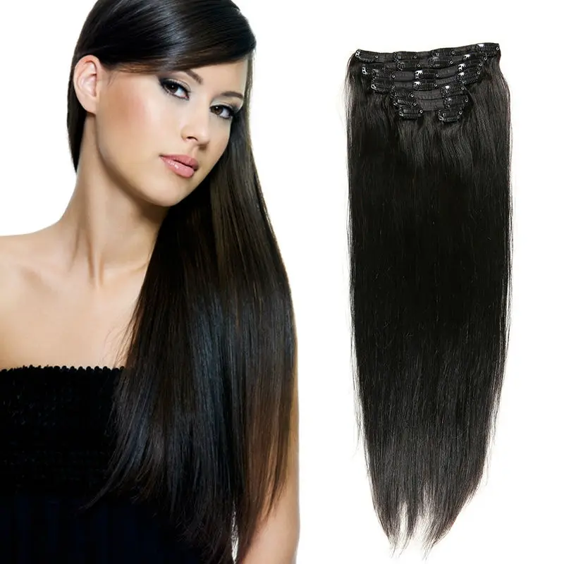 

Full Head Human Hair Virgin Hair Clip In Hair Extensions  Black  Blond  20"22" Long Straight Human Hair Clip Ins Cabelo Humano