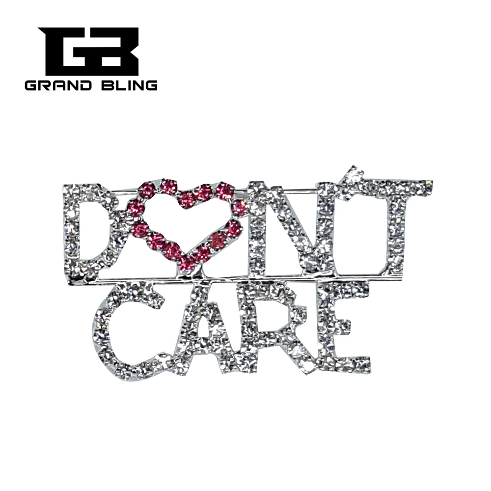 

New Arrival Bling Crystal Brooch Gift "DON'T CARE" Saying Words Lapel Pin for Hat/Bag Decoration