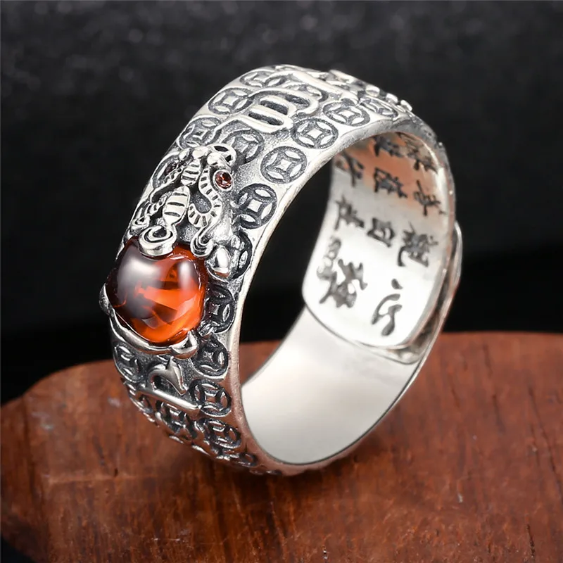 V.YA, натуральный красный гранат, камень, кольца для мужчин и женщин, 925 пробы, серебряные ювелирные изделия, китайский пиксиу, кольцо на палец, лучший подарок на Рождество
