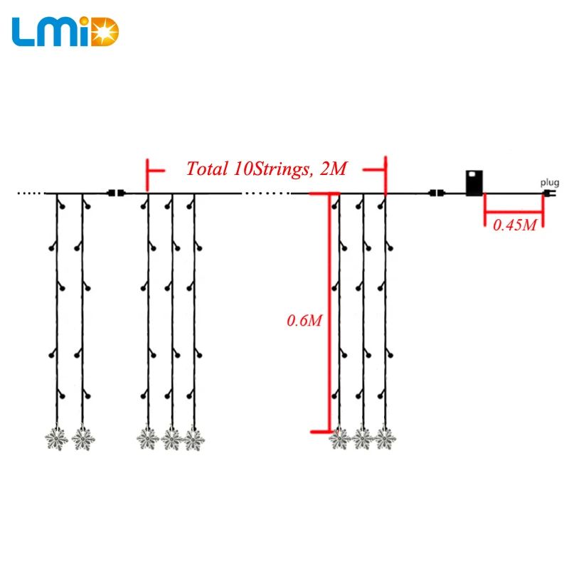 LMID праздничное освещение 2 м* 0,6 м 60LED Снежинка домашнее рождественское украшение Рождественские огни наружные водонепроницаемые сказочные занавески струнная лампа