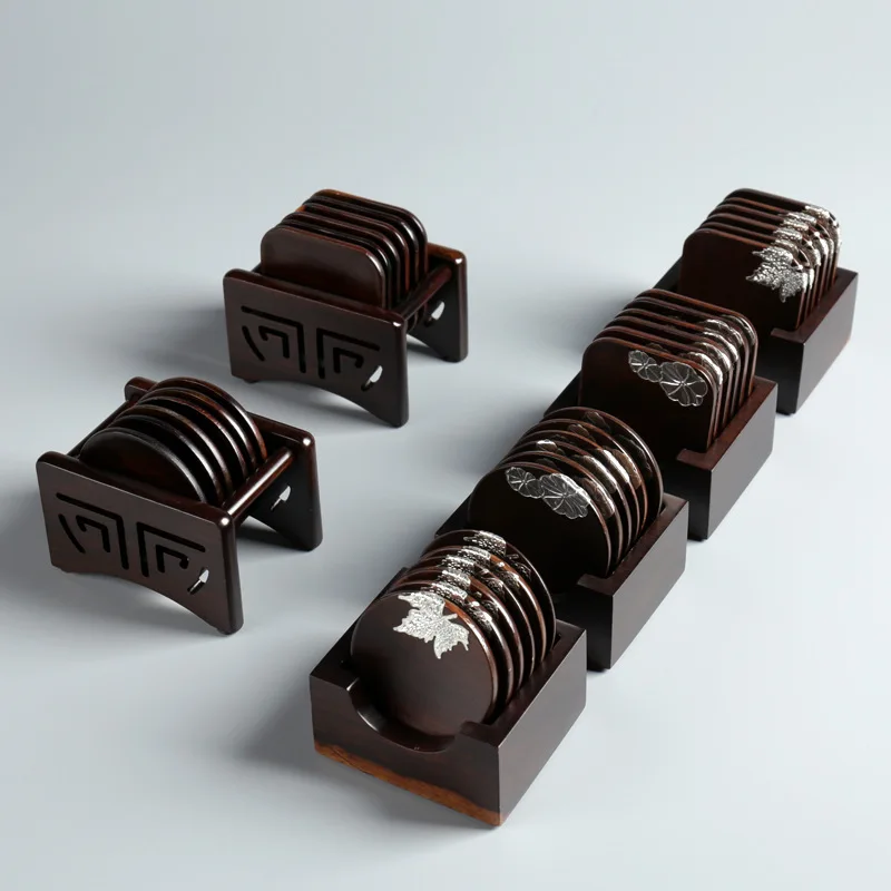 

Ebony Round Wooden Square Creative Chinese Style Tea Accessories Set Saucer Wood Tray Thanksgiving Kitchen