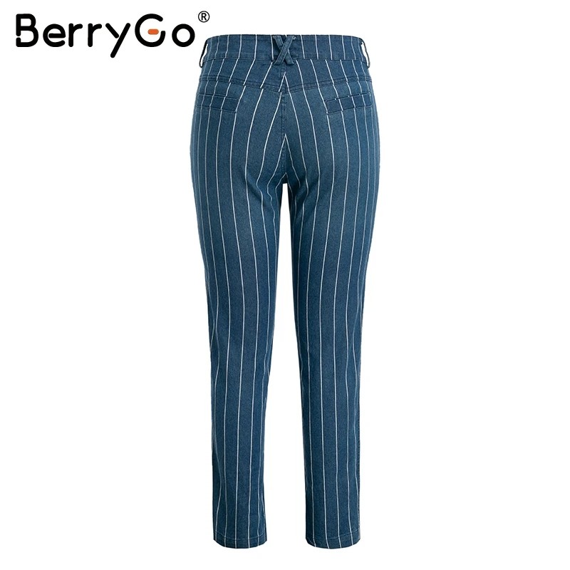 BerryGo сексуальные Полосатые джинсовые штаны женские летние модные на молнии с