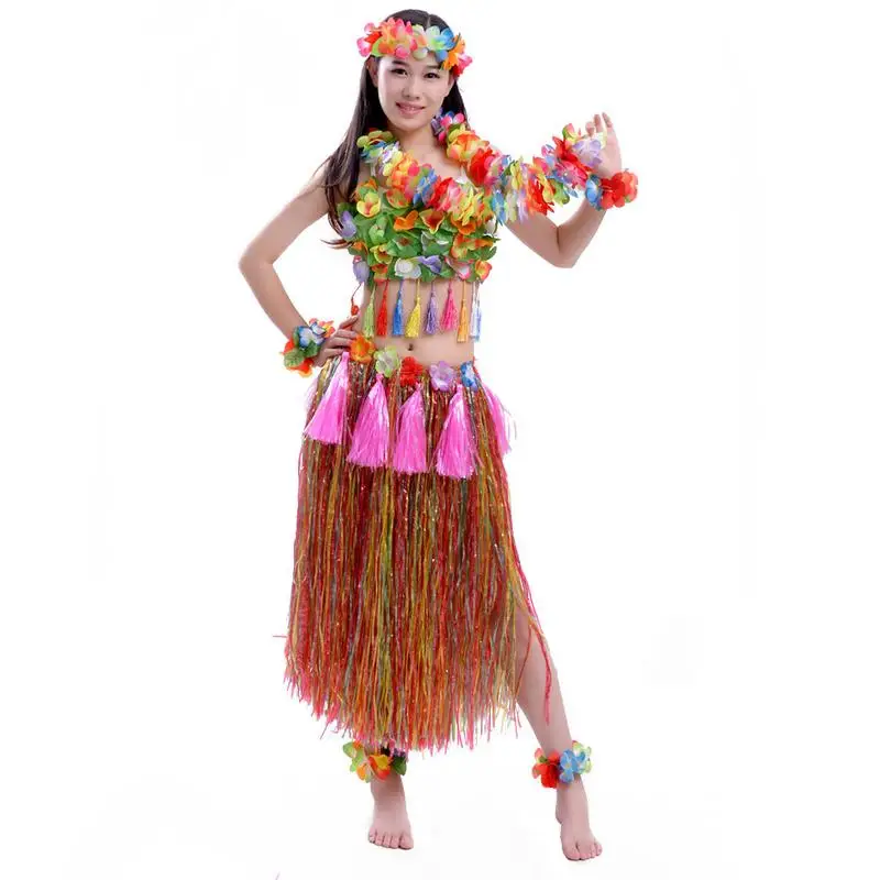 8 шт., Женская Гавайская Юбка-Хула из пластиковых волокон, Хула, травяной костюм, юбка с цветами, Хула, танцевальное платье, вечерние Гавайские пляжные платья, 60-93 см - Цвет: Multi