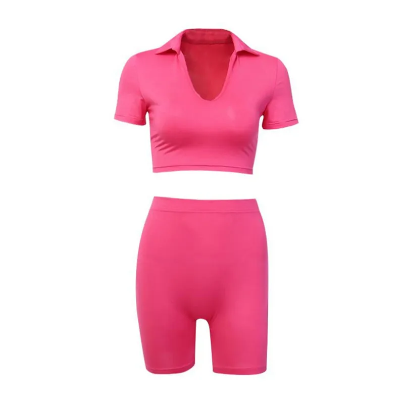 

Summer Women's Sports Jumpsuit Gym Short Sleeve Casual Solid Color Crop Top+Shorts Sexy Fitness Workout Stretchy Outfits S M L
