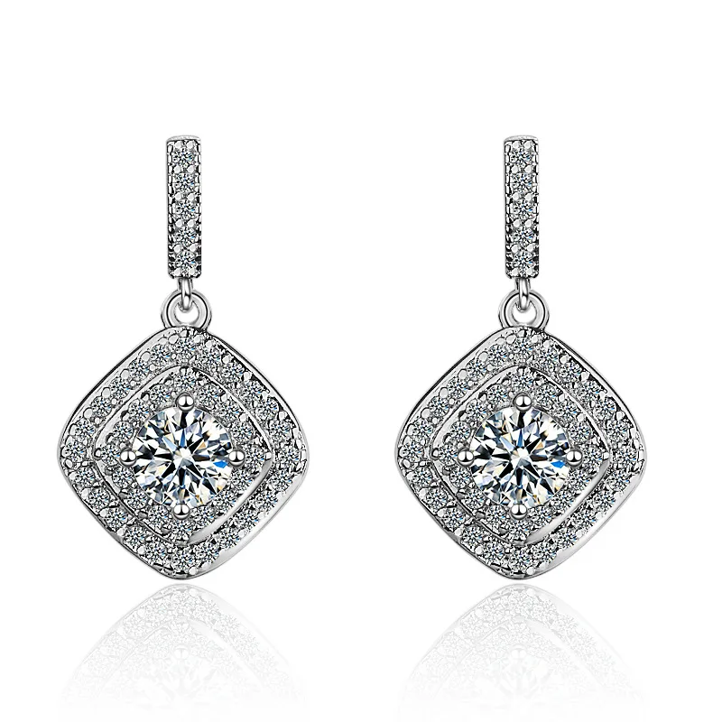 

100% 925 sterling silver fashion square crystal women gift ladies`stud earrings jewelry Anti allergy student girls cheap