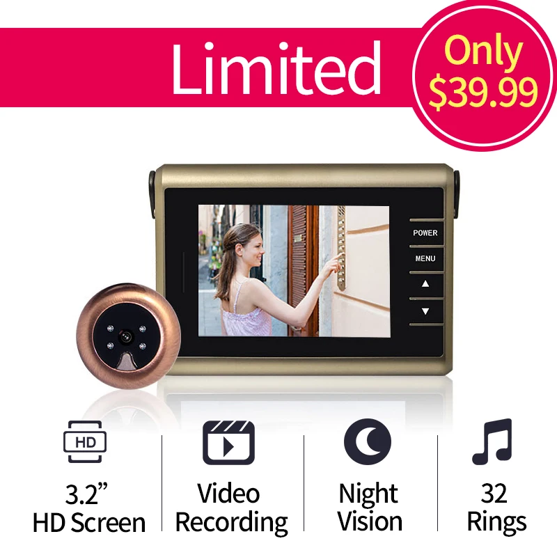 Free Shipping 3 2 inch HD Colorful Screen Video Recording Wireless Door Peephole Camera 0 3