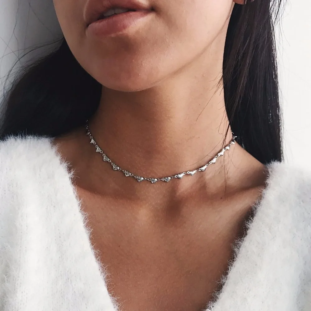 2017 New Fashion Dainty gold hearts Necklace for women choker necklace Wholesale jewelry XL932