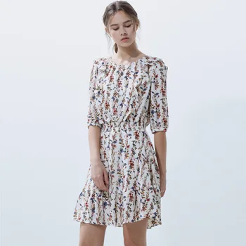 

Summer O-neck Printing Short Sleeve Women Mini Dress