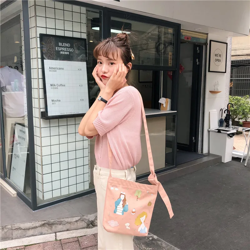 

New Arrivals Hot Fashion Women Female Simple Casual Zipper Girls Printing Canvas Bags Shoulder Bags For Teenager