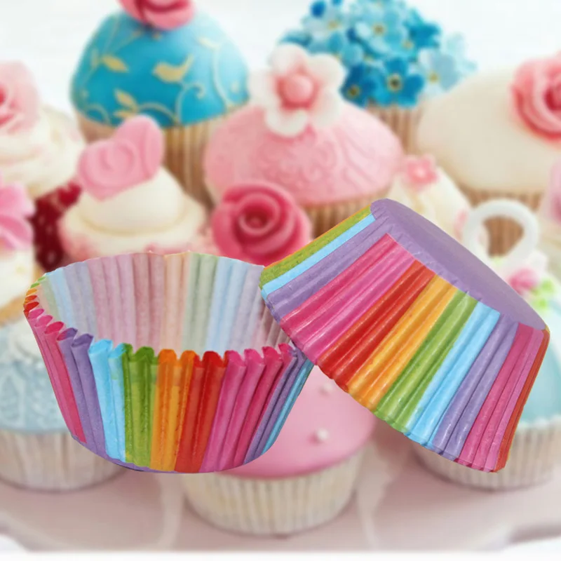

Rainbow Paper Cake Cup Wedding Party Cupcake Cases Liners Muffin Kitchen Baking Bakeware Stands Cupcake Paper